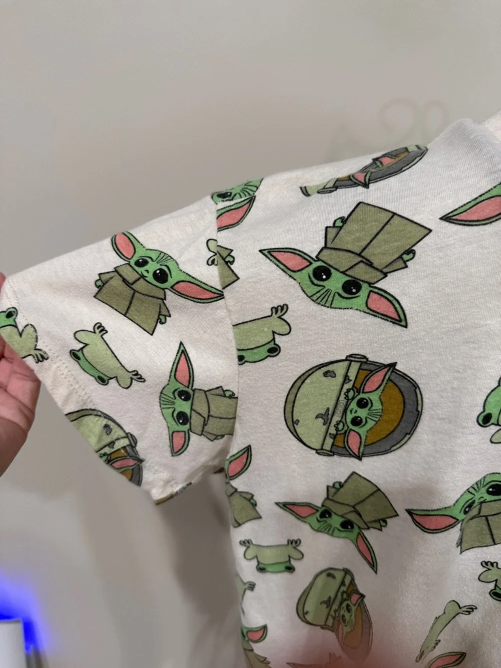 Star Wars White Tee with Green Baby Yoda (Grogu) All-Over Print - Picture 3 of 5